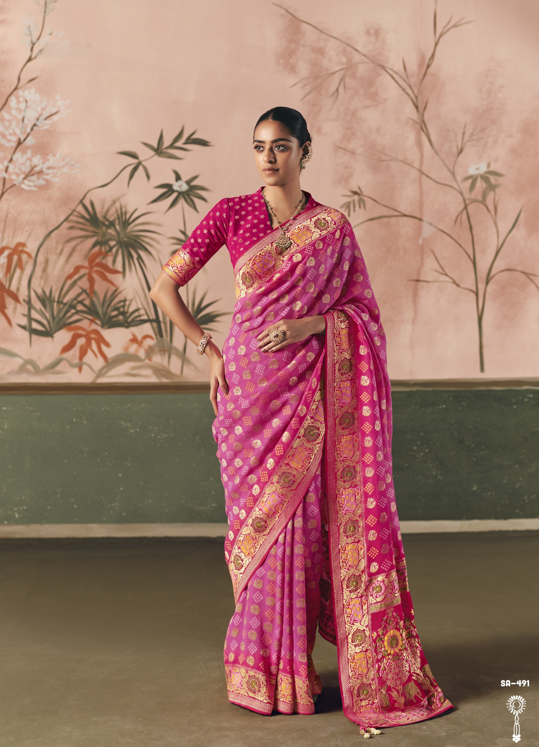 Designer Weaving Work & Beautiful Tassels Weaving Grace Bandhani Saree